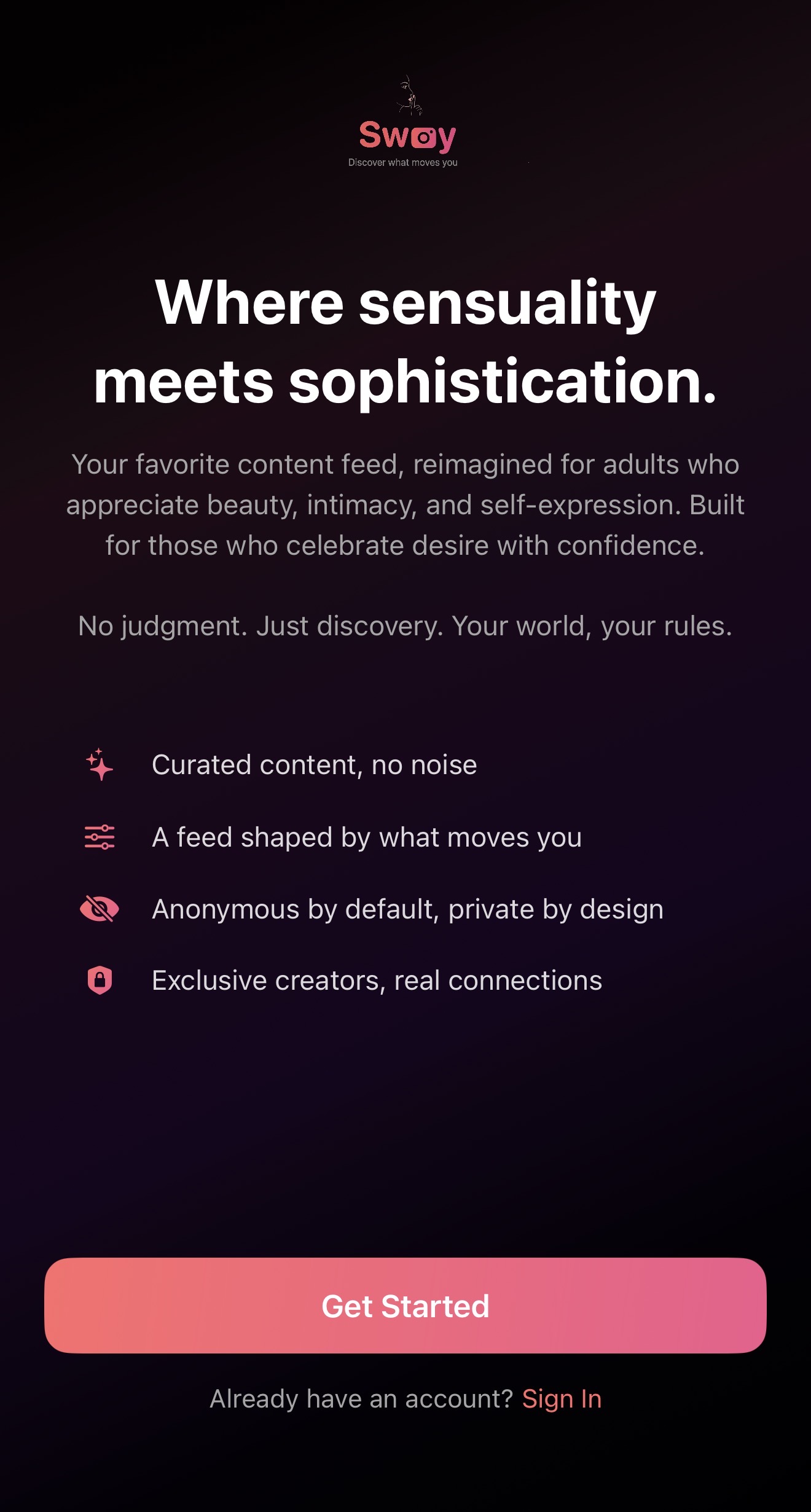 Sway welcome screen